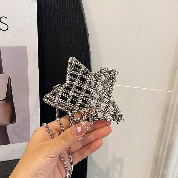 跨境2024夏新款小香风镂空金属星星包晚宴包单肩斜挎气质链条女包详情81