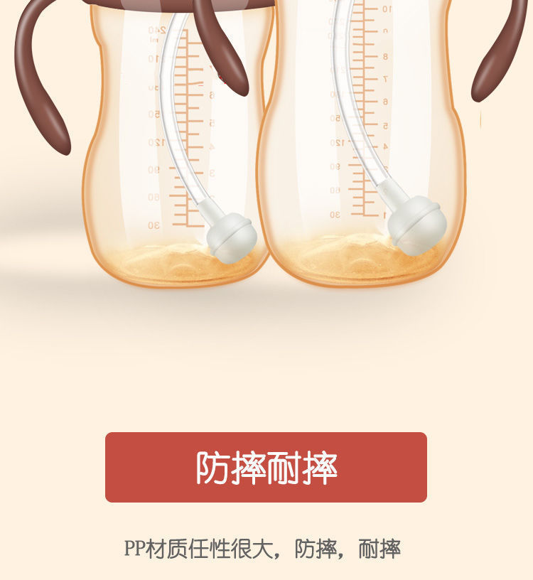 新生婴儿童1防摔塑料2宽口径3大宝宝4岁喝水断奶神器硅胶吸管奶瓶详情4
