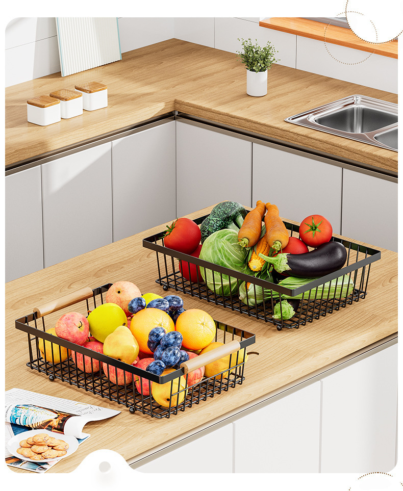 Cross-border kitchen fruit rack mango de madera portátil verduras cesta de frutas sala de estar doble desmontable snack storage pic 16