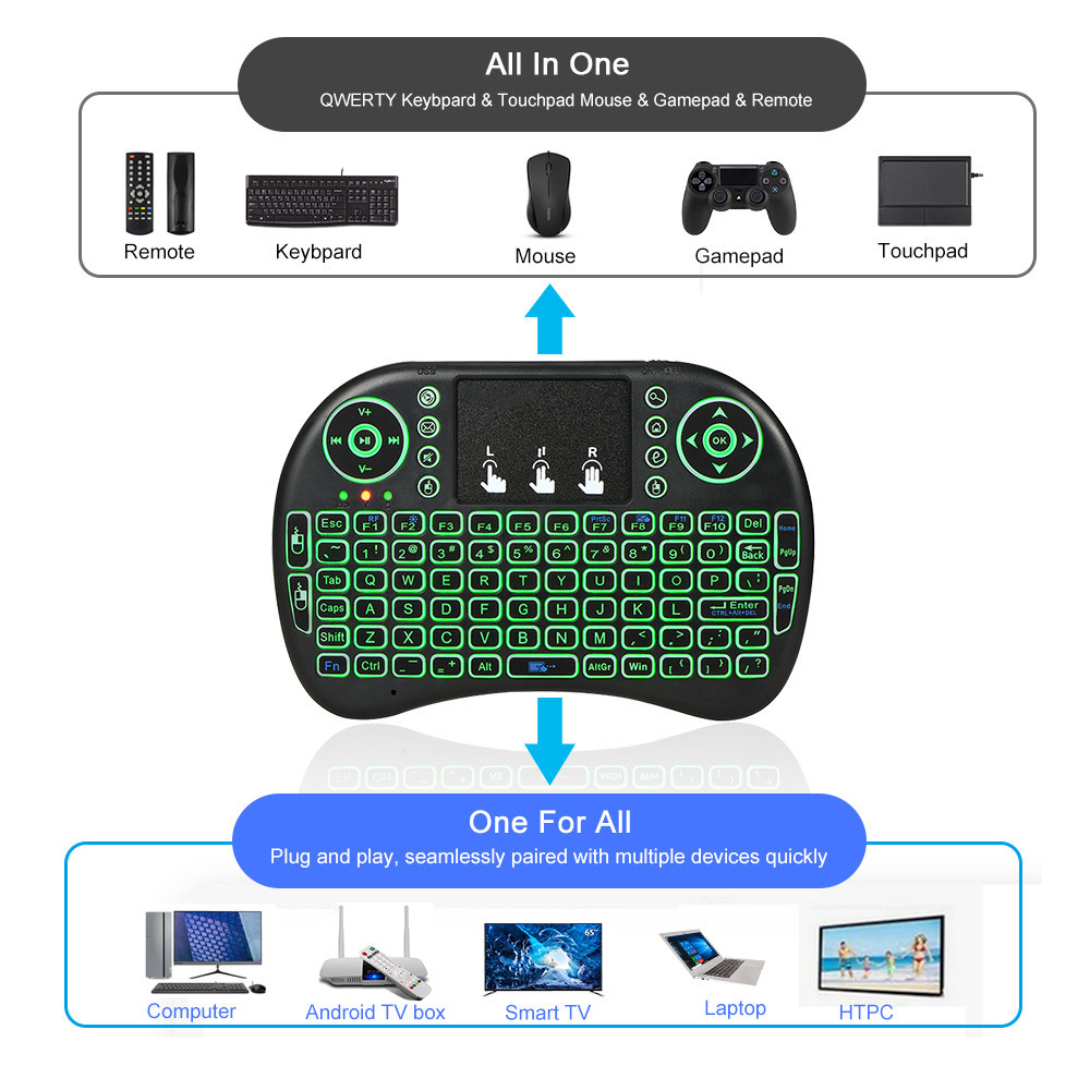 i8 keyboard, wireless keyboard, backlit mini keyboard and mouse, 2.4g air mouse, touch computer keyboard, seven-color marquise light pic 44