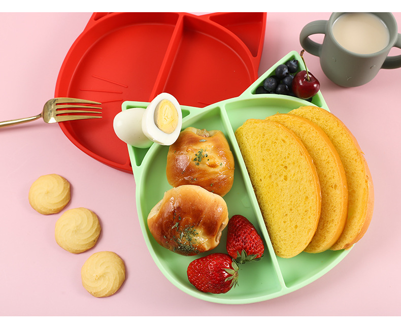 卡通硅胶餐盘食品级婴儿辅食餐盘亚马逊儿童喂养分格餐具辅食碗详情15
