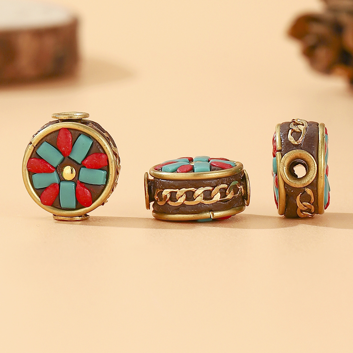 Tibetan-style Nepalese beads, loose beads, copper beads, back cloud inlay, retro ethnic style DIY jewelry accessories, spacer beads, bucket beads pic 28