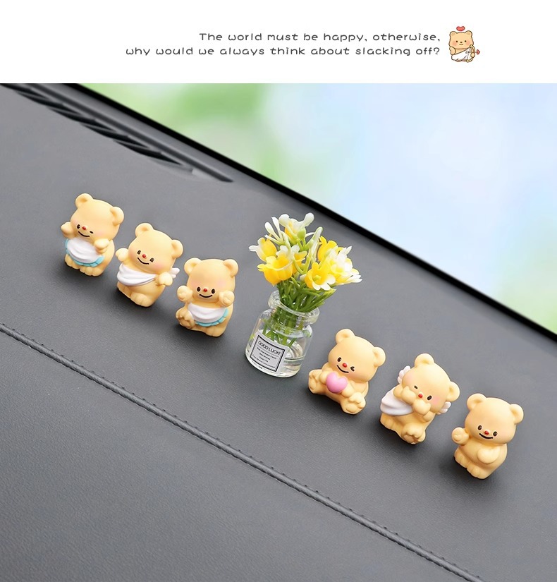 Cute cream bear car decoration, car interior decoration, center console display screen desktop, cute and soothing plush toy pic 13