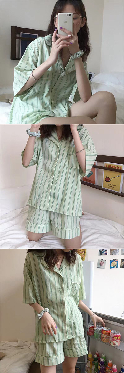 ins Fresh pajama women Summer short sleeves and shorts Korean cardigan plus-size Korean Japanese-style home wear two-piece set pic 22
