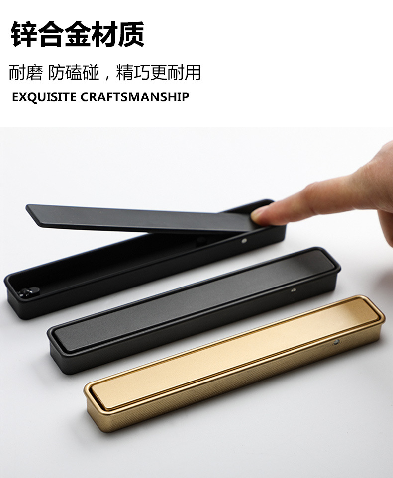 The black invisible handle of the tatami is embedded with the drawer handles of the cabinets and wardrobes. The sliding door is equipped with a golden concealed embedded handle pic 79