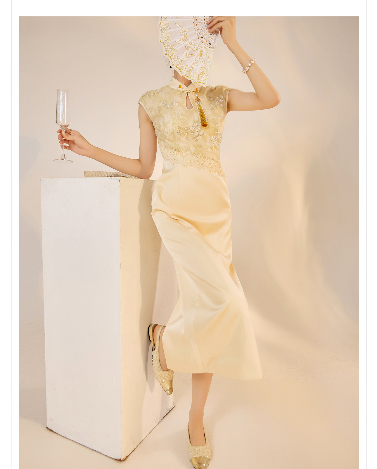 New Chinese-style high-end lace embroidered dress for women, a stunning ancient French style improved cheongsam dress N3111 pic 14