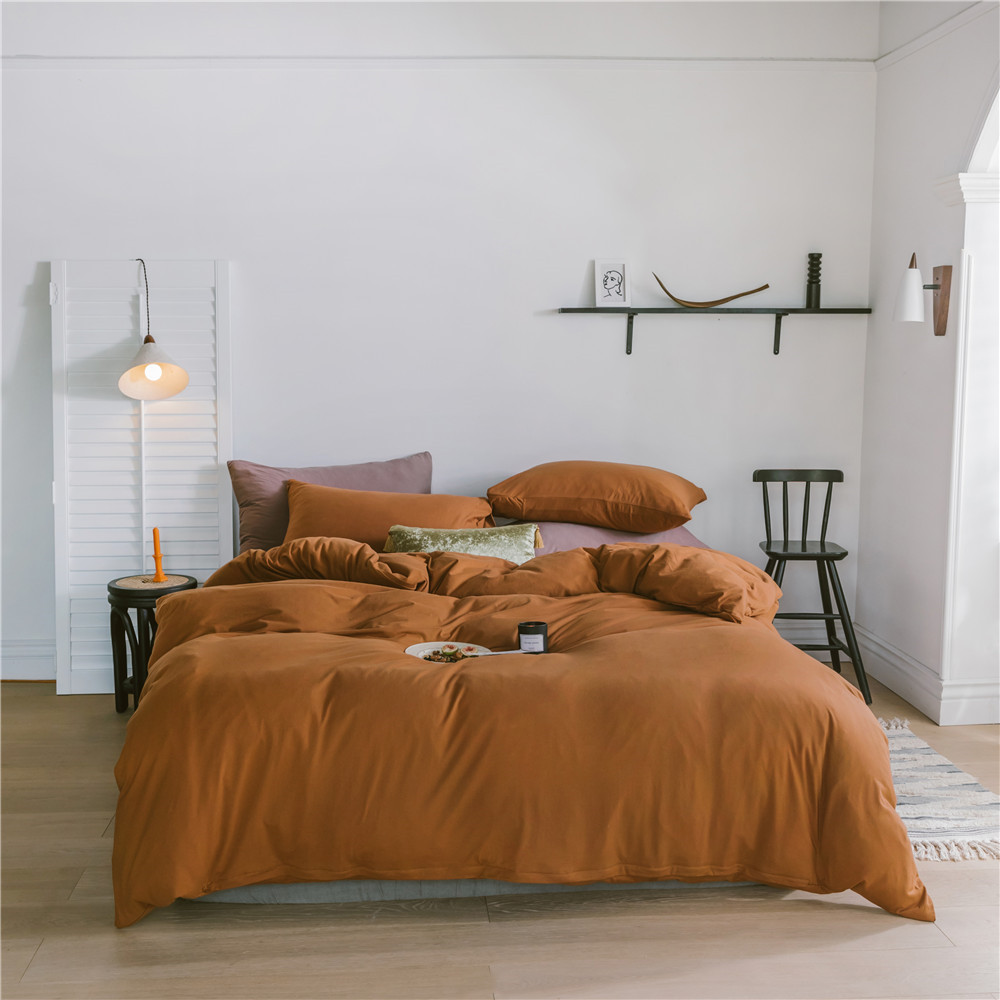 ins Japanese-style solid color all-cotton knitted cotton four-piece set, skin-friendly nude sleeping plain double-layer Indian cotton bed sheet pic 27