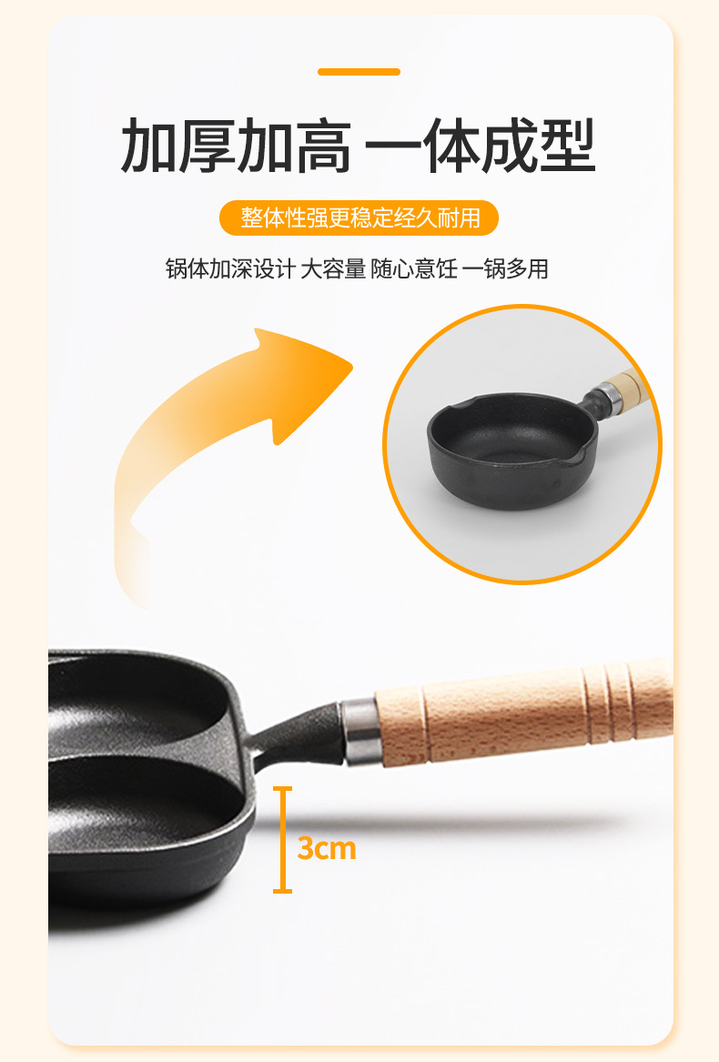 家用煎锅早餐锅铸铁四孔煎锅鸡蛋汉堡模具无涂层不粘锅迷你煎蛋锅详情5