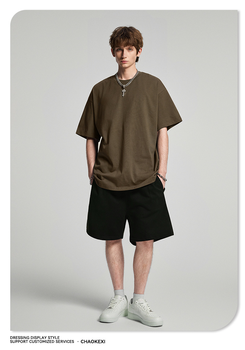 CKX2026夏季美式275g高品质潮牌纯棉t落肩纯色男潮青少年短袖T恤详情90