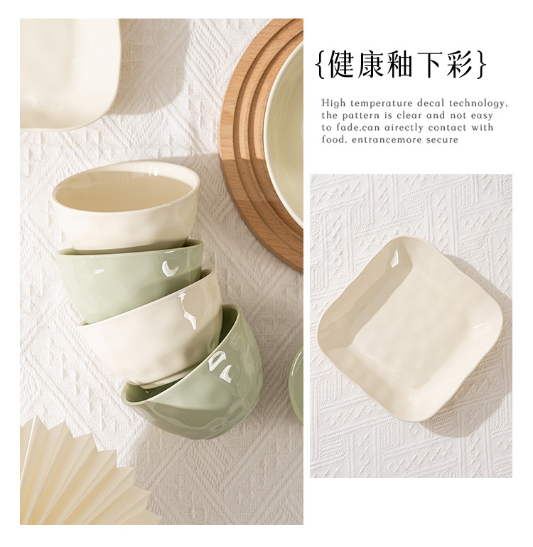 Simple and light-colored series underglaze color rice bowls, vegetable plates, seasoning saucers, large and small spoons, simple and elegant household ceramic tableware sets pic 7