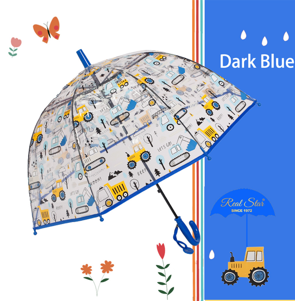 【跨境新品儿童雨伞可爱卡通POE透明伞挖机推土机图案自动伞现货详情14