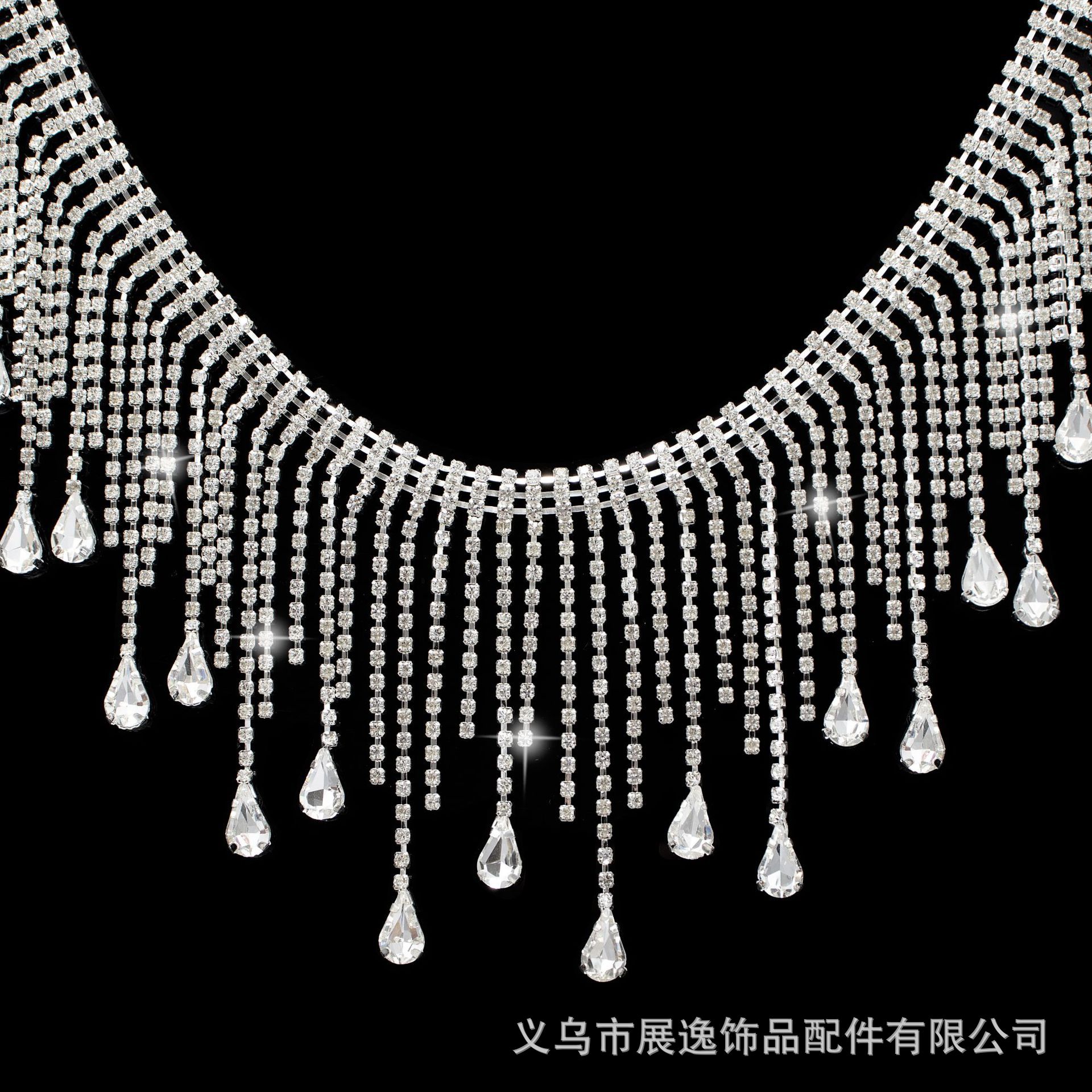 欧美爆款不规则流苏手缝钻链diy服装禾服鞋饰包装饰链厂家批发详情7