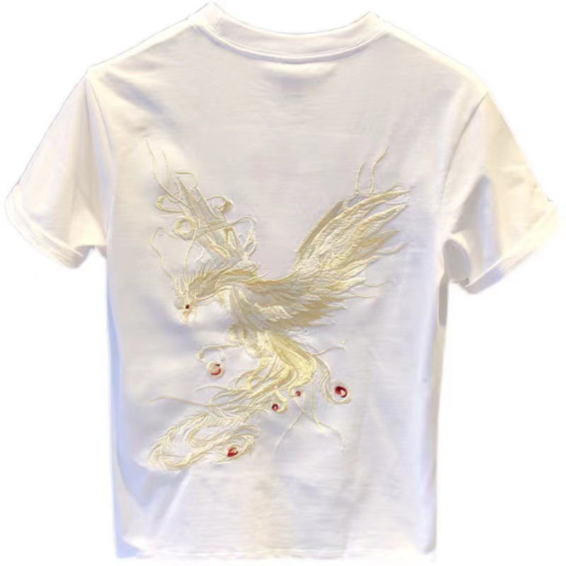 Summer Chinese trend embroidered half-sleeved T-shirt for men, loose and thin short-sleeved, phoenix embroidered casual round-neck T-shirt, breathable pic 5