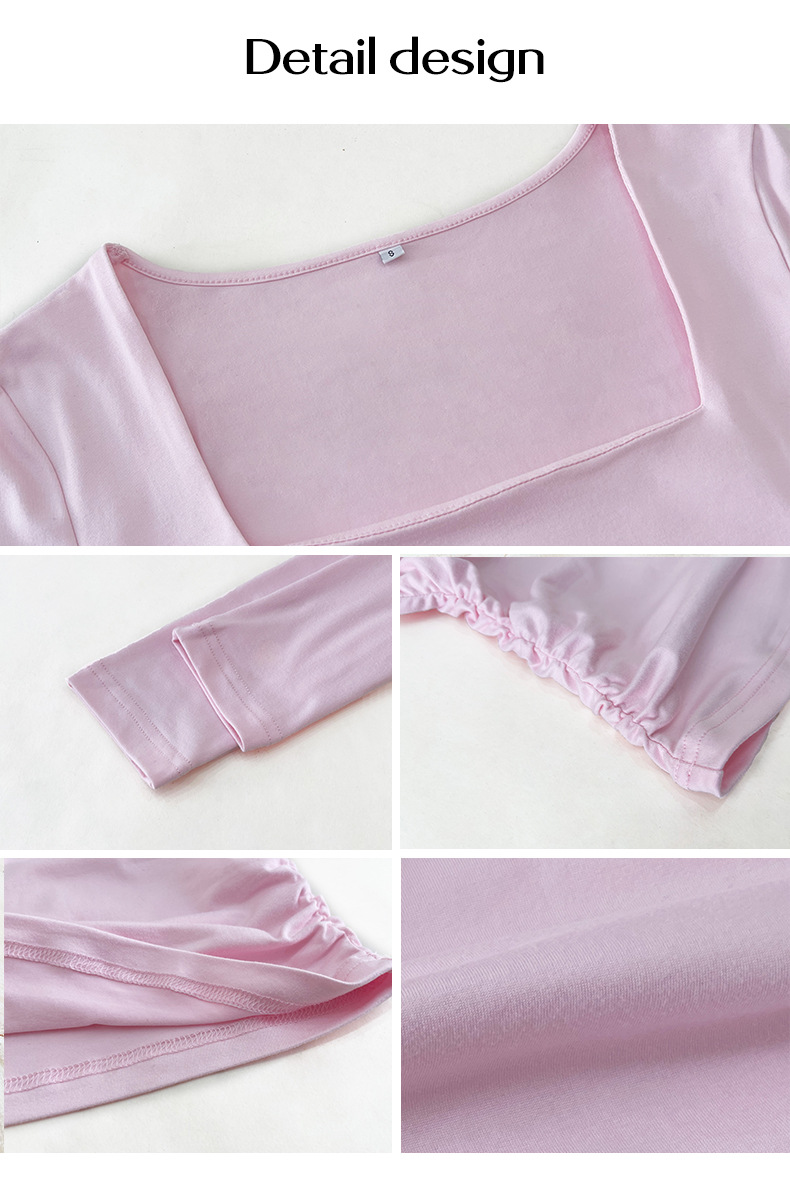Diyun Cross-border European and American 2024 Spring/Summer Y2K new square-neck long-sleeved pullovers tight casual fashion top for women pic 84