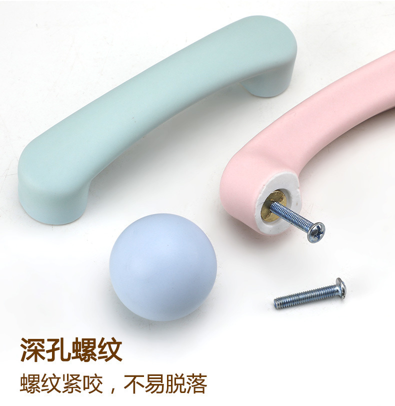 马卡龙彩色圆形拉手儿童房可爱衣柜门橱柜抽屉莫兰迪粉蓝色小拉手详情4