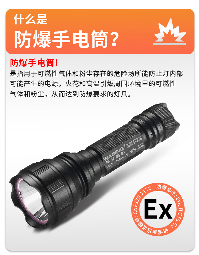 华升黑豹WFL-502防爆手电筒带证书LED强光充电加油站化工厂专用详情3