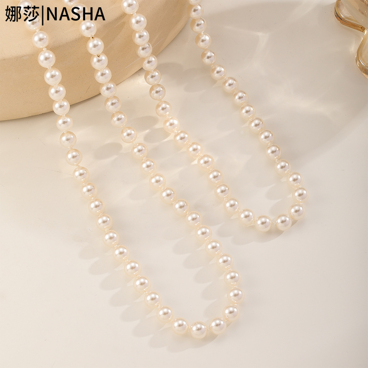 娜莎高品质玻璃珍珠长款毛衣链轻奢高级感可叠戴毛衣链长款秋冬详情6