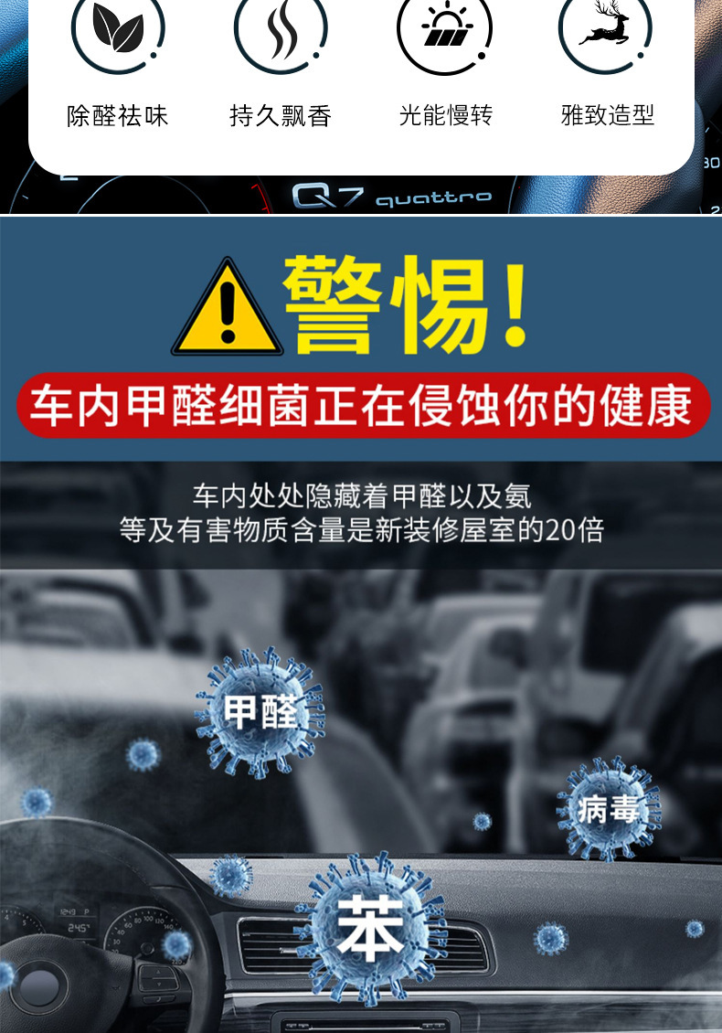 New car aroma diffuser, safe journey, creative deer car decoration, solar car perfume display on the center console pic 2
