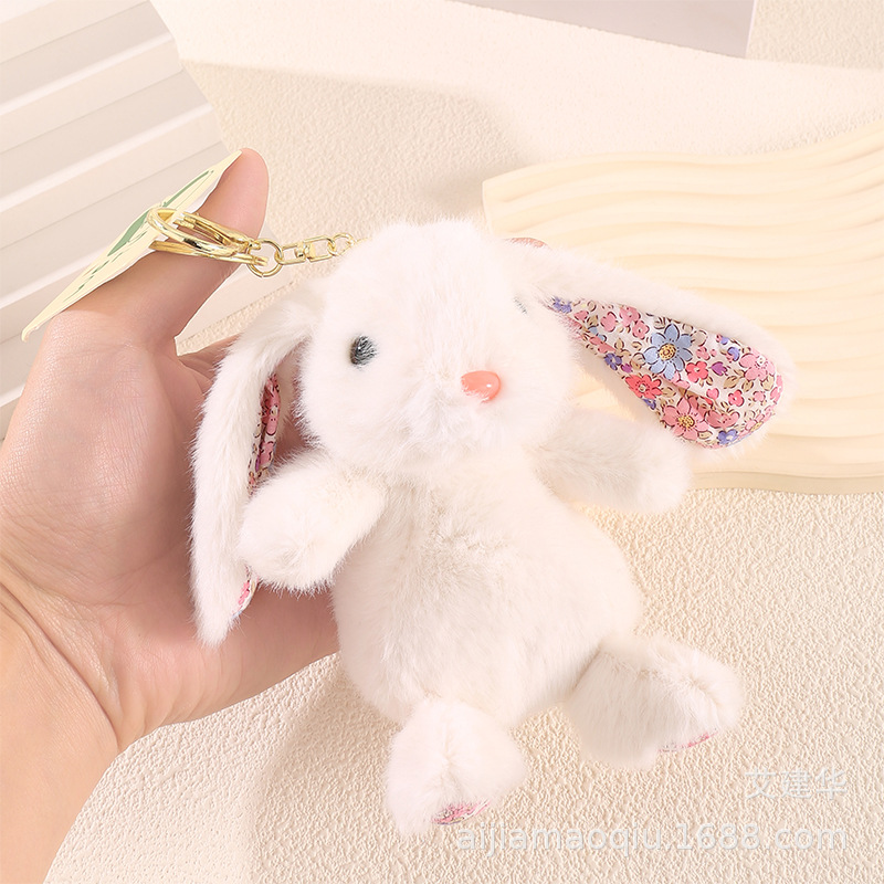 Cartoon floral ear-patterned Bonnie Rabbit plush toy pendant, cute ear-hanging little rabbit bag pendant, doll wholesale pic 12