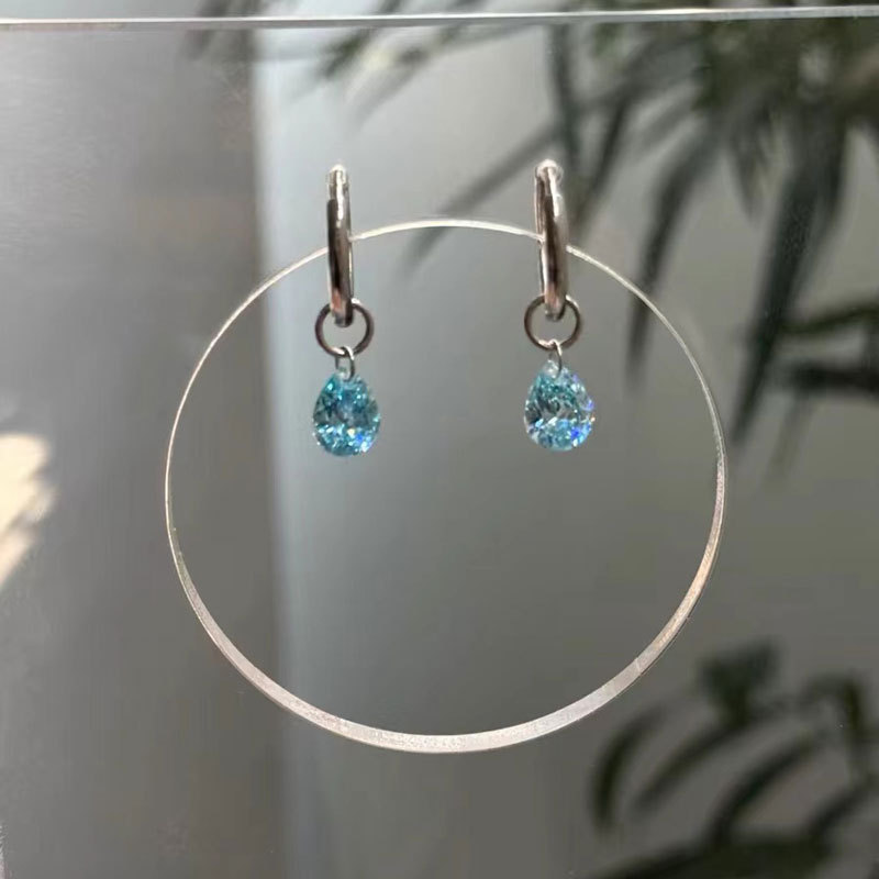 【蓝眼泪】蓝色水滴锆石耳圈养耳洞耳扣轻奢小众高级耳环精致耳坠详情3