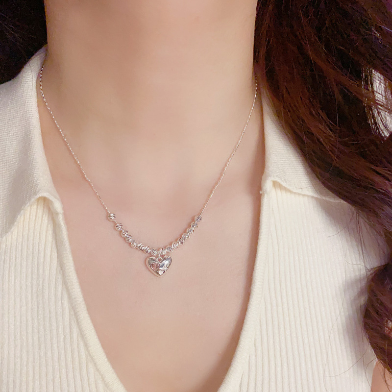 亚马逊跨境时尚简约厚银爱心吊坠项链个性轻奢冷淡风锁骨链配饰品详情8