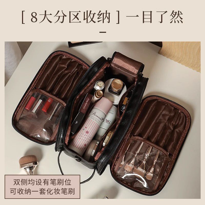 Large-capacity makeup bag, travel double-zipper toiletry bag, new waterproof high-end skin care product box, storage bag, portable for women pic 7