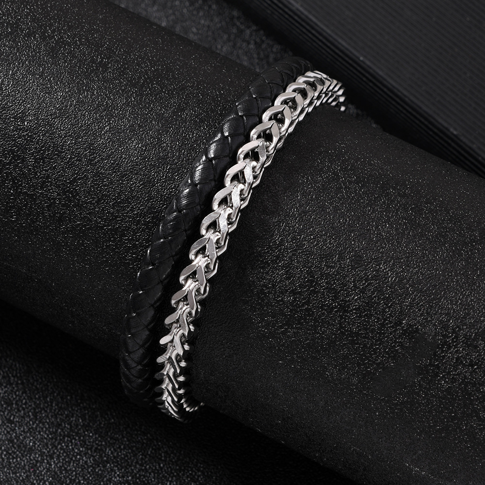 速卖通希音爆款男士手环 多层编织皮革手链时尚个性磁吸扣手链详情32