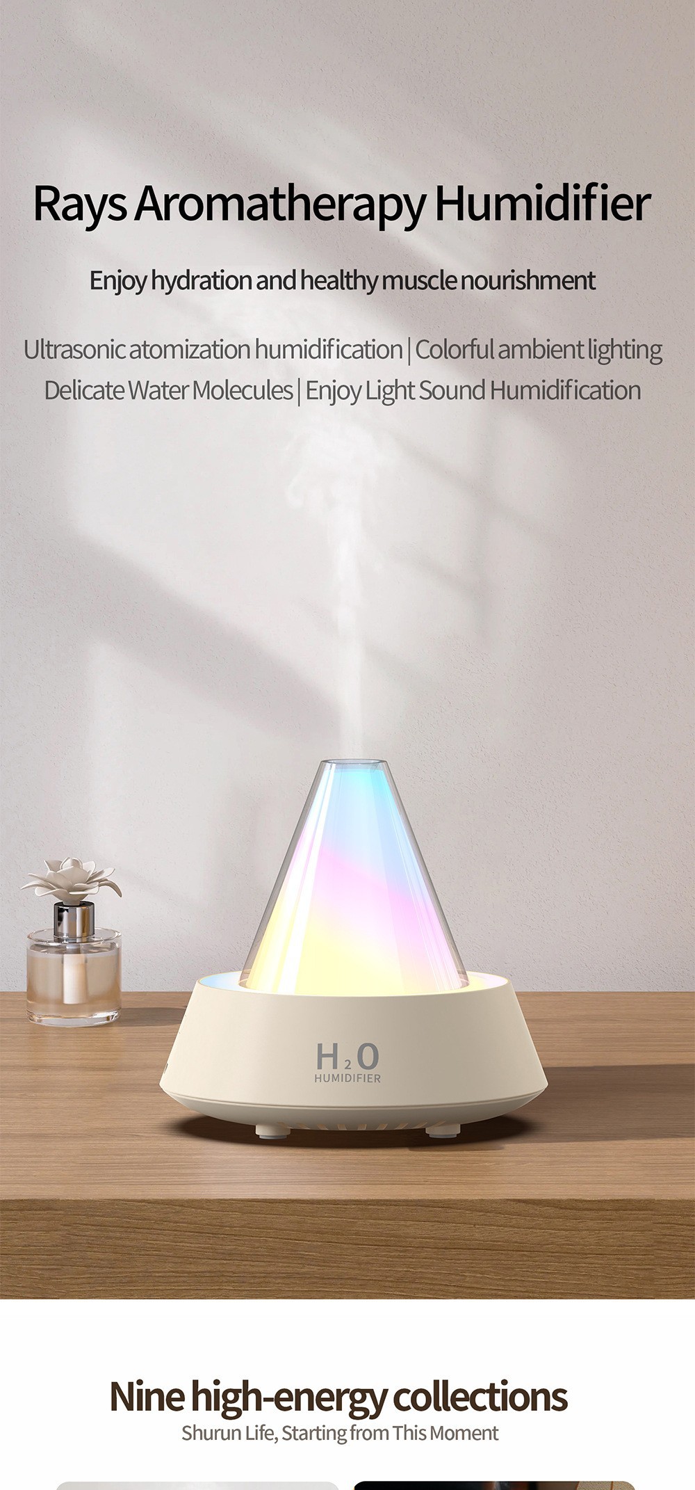 Cross-border Amazon simulation Seven-color glow aroma diffuser, home desktop, bedroom ultrasonic silent humidifier, household appliances pic 1