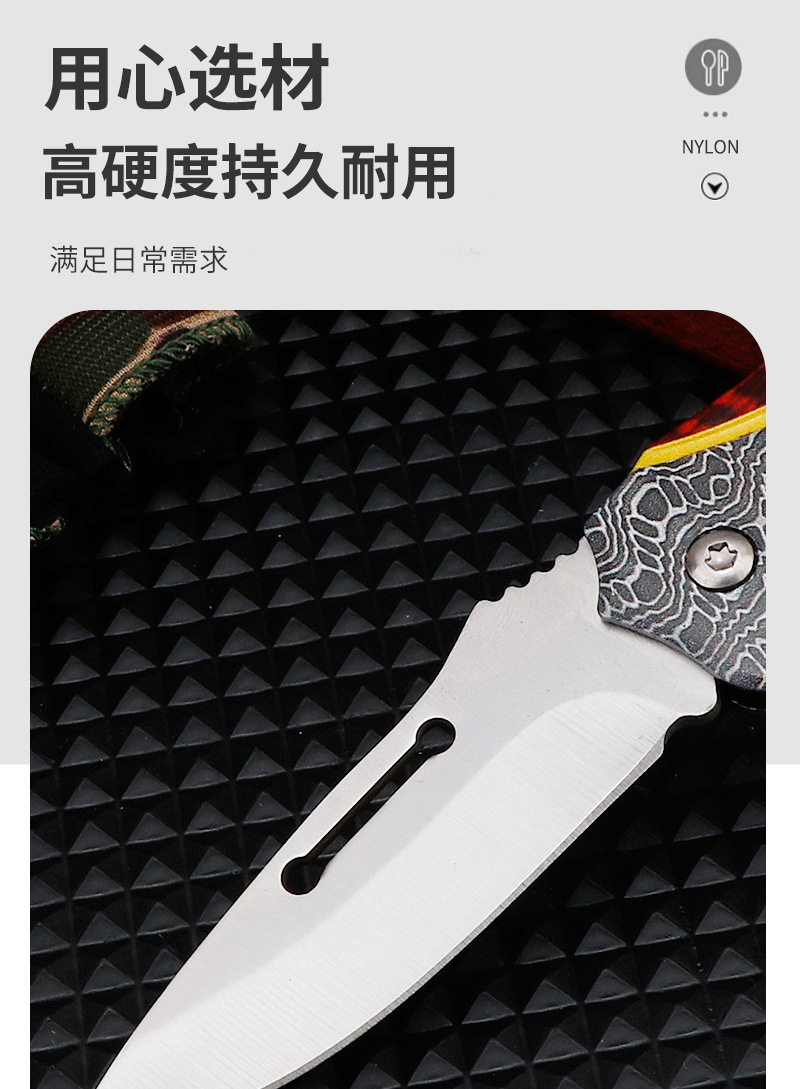 Stainless steel handle 3D printed folding knife, outdoor tool, self-defense portable folding knife, fruit knife, belt clip portable knife pic 6