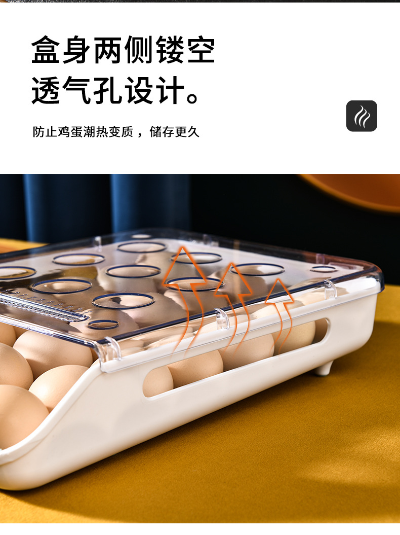 冰箱鸡蛋收纳盒厨房冰箱家用保鲜收纳盒塑料可叠加鸡蛋盒多层托盘详情11
