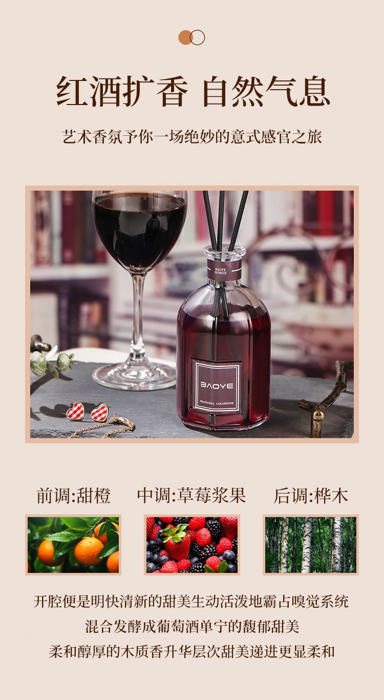 Baoye brand red wine, noble Italian household flameless fragrance, long-lasting hotel Maserati aromatherapy souvenir pic 9