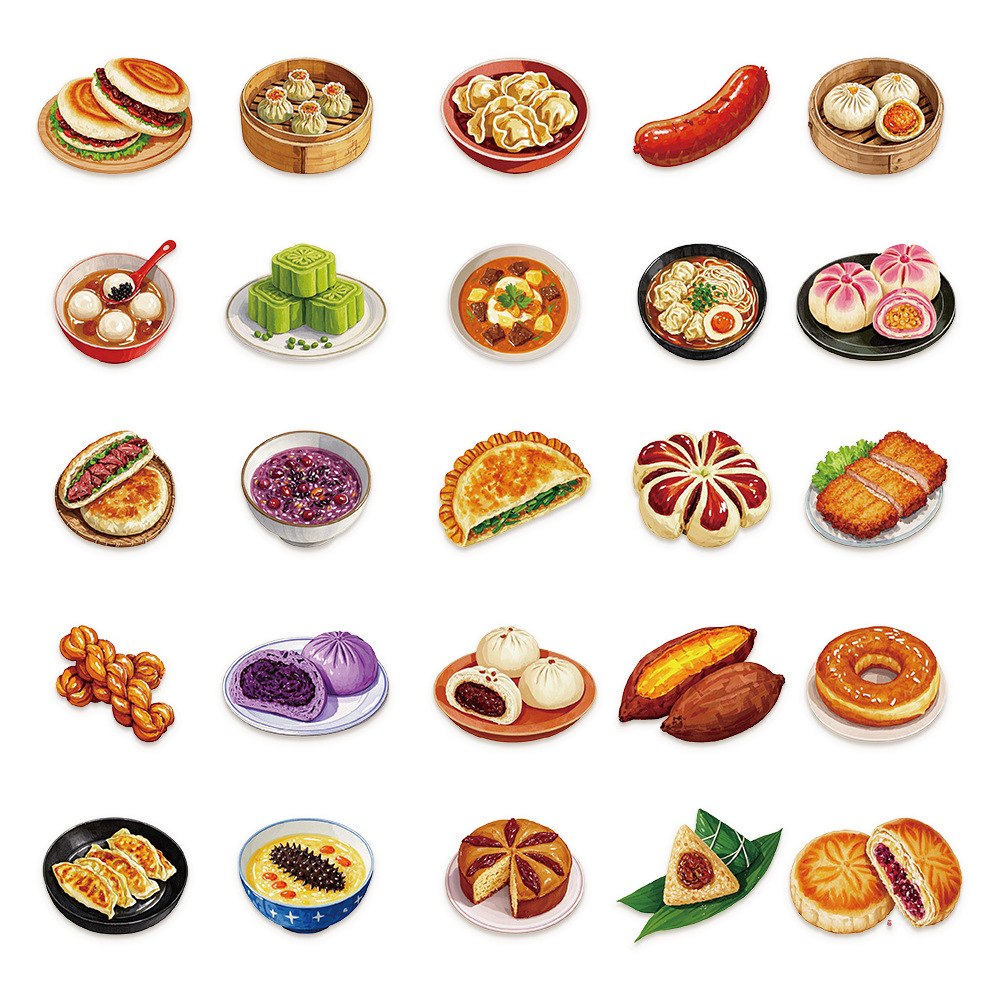 50 Chinese-style breakfast stickers made of pet material for thermos cups, mobile phones, diaries and tablet computers pic 10
