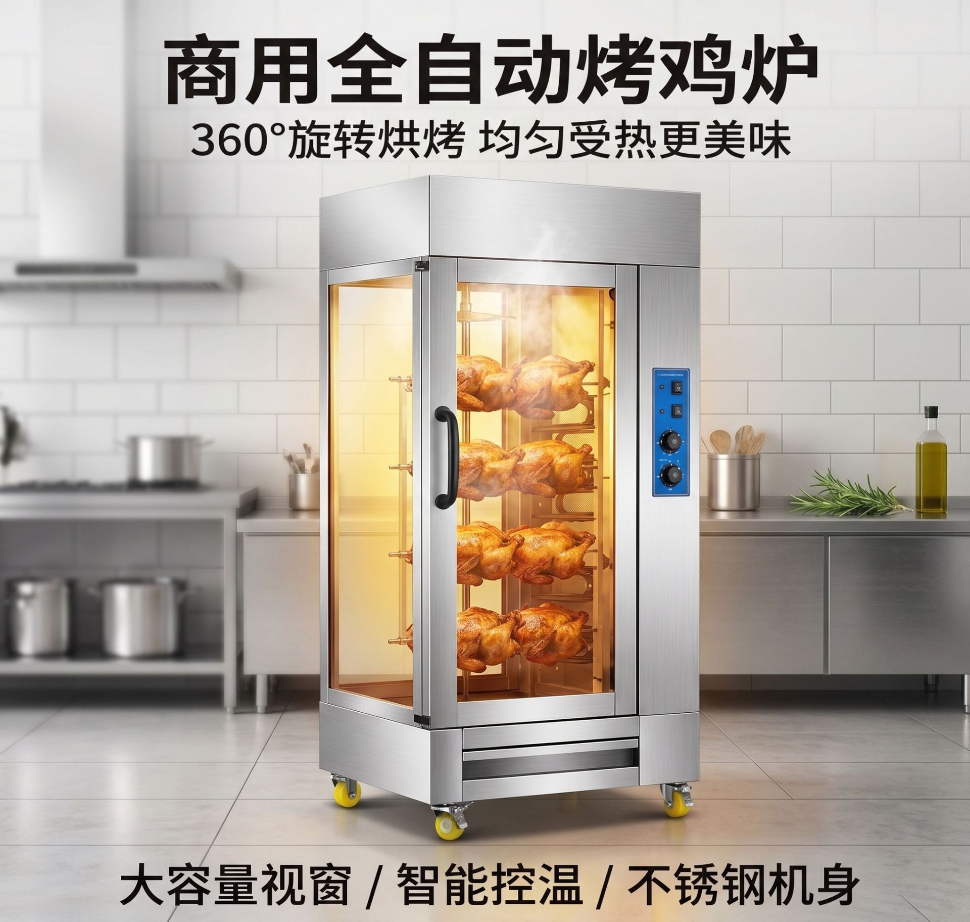 商用立式旋转烤鸡炉电热燃气可选 可视化展示柜 多功能烤禽炉厂家详情4