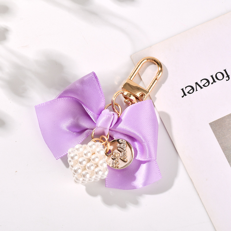 创意珍珠蝴蝶结汽车钥匙扣挂件小清新彩色织带蝴蝶结珍珠魔方配件详情8