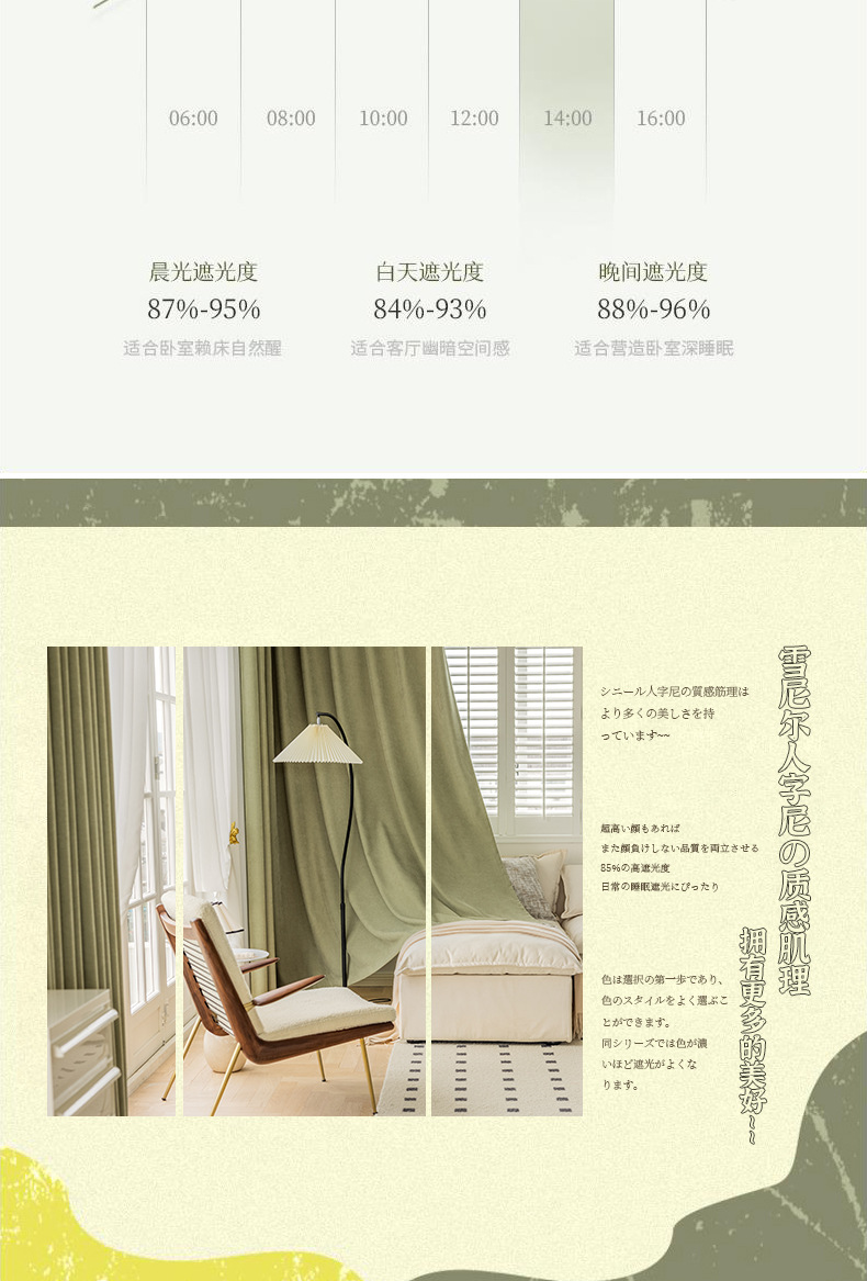 Thick, light-blocking Turkish Chenier Herringbone matcha green sun-proof and soundproof Keqiao curtains wholesale finished products pic 8