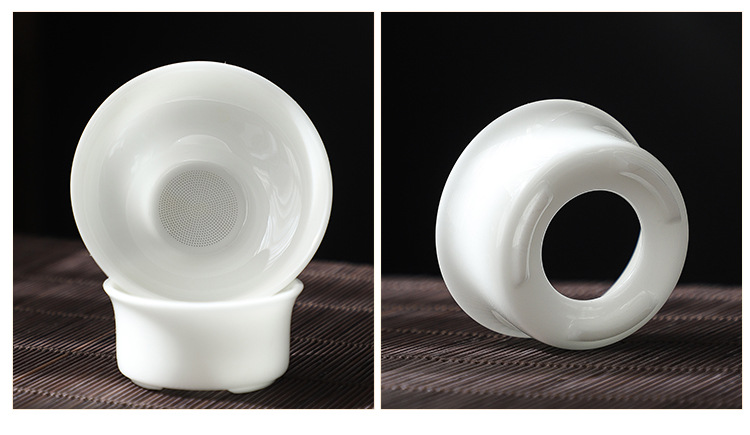 Dehua Light luxury sheep fat jade white porcelain ice jade porcelain tea set, home gift covered bowl Tea cup complete set as a souvenir pic 13