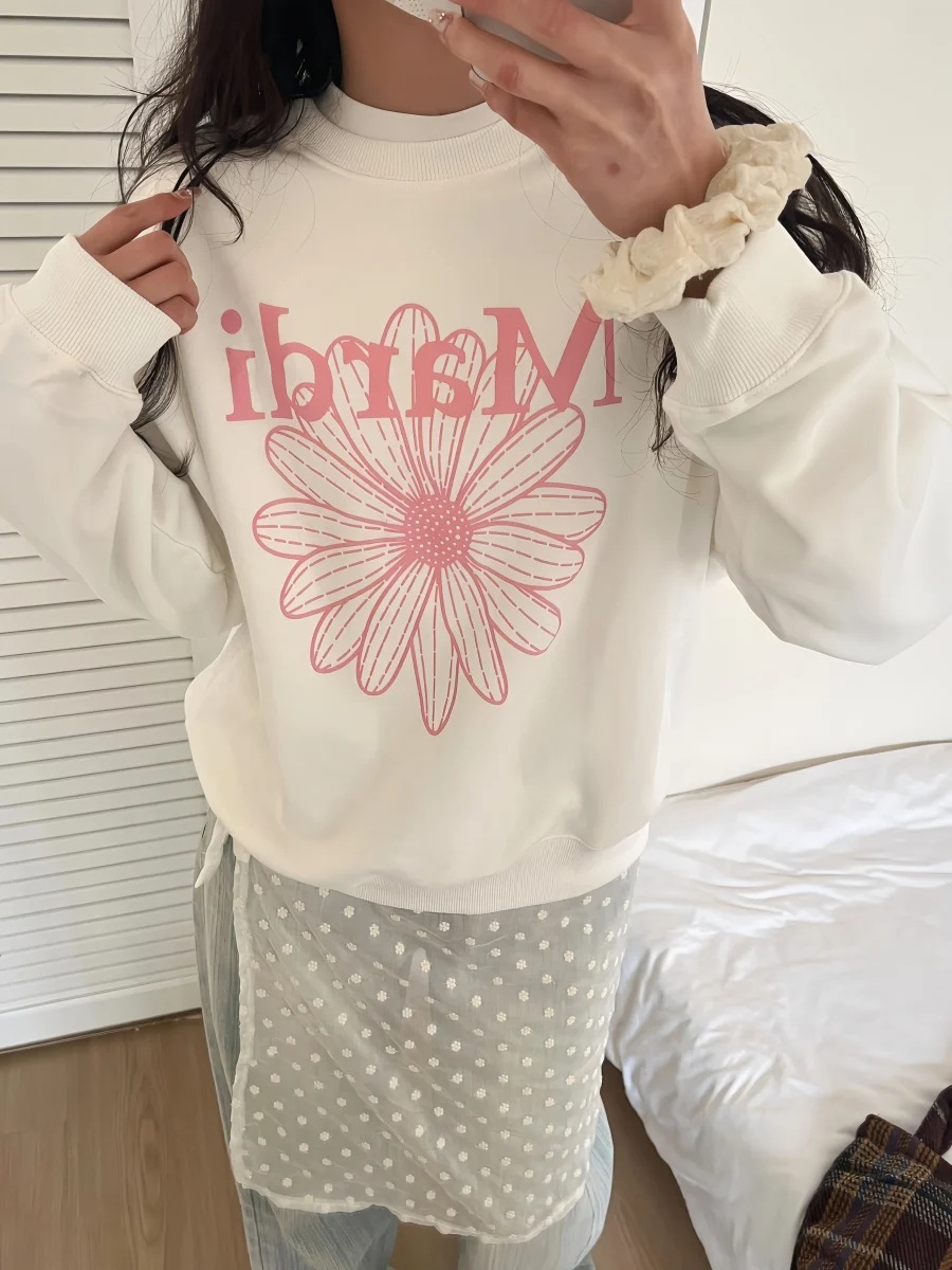 现货韩国潮牌Mardi卫衣女小雏菊24新款印花圆领上衣一件代发详情5