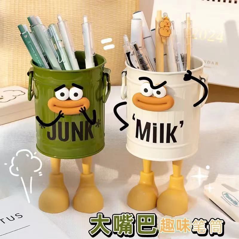 ins High appearance level cartoon personality pen holder student desktop office large capacity cute simple retro storage bucket pic 7