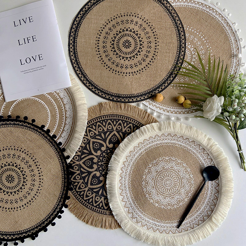 Ins-style simple tableware MATS, home round woven MATS, restaurant retro jute decorative MATS, shooting prop coasters pic 3