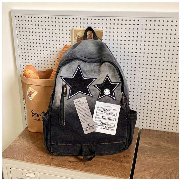 The new color-block soft backpack with pleated material, waterproof outdoor hiking bag, casual sports bag and student schoolbag trend pic 18