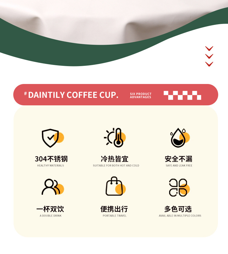 新款咖啡杯创意高颜值外出水杯便携随行杯子三层防烫不锈钢保温杯详情2