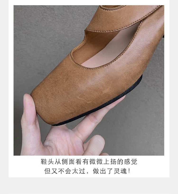葡萄妈同款鞋复古做旧风质感马皮暗黑风方头粗跟单鞋女夏季详情12