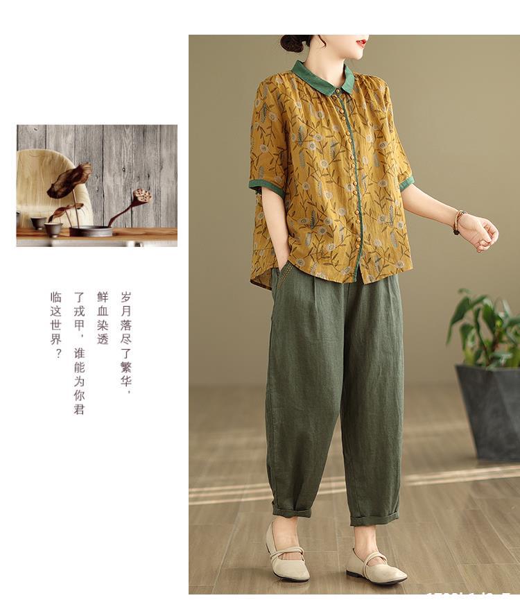 中老年妈妈装衬衫棉麻韩版大码复古民族风两件套夏装苎麻套装女装详情15