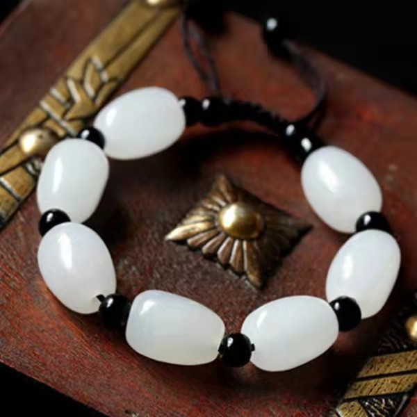 Afghan jade bracelets for men and women, Buddhist prayer beads, white jade bracelets, jade shaped beads, live-streaming at street stalls, wholesale of opening gifts pic 3