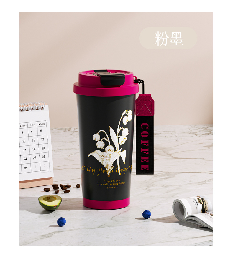 铃兰花316不锈钢保温咖啡杯 双饮水杯时尚吸管杯保温杯礼品广告杯详情13