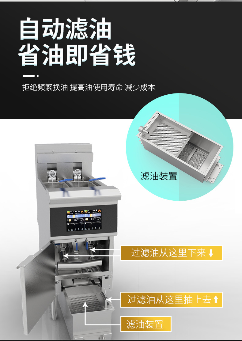 商用OFE-213L双缸立式油炸炉触摸屏款滤油易清洗炸锅详情10