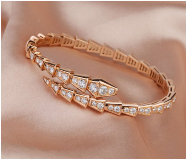 High-end light luxury full diamond snake bone bracelet, spring smooth body, elastic snake-shaped opening couple diamond-encrusted bracelet, copper micro-encrusted bracelet pic 6