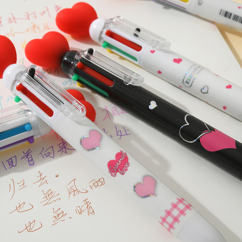 晨兮爱心六色笔圆珠笔按动多色笔中小学生学习文具写字笔学校奖品详情17