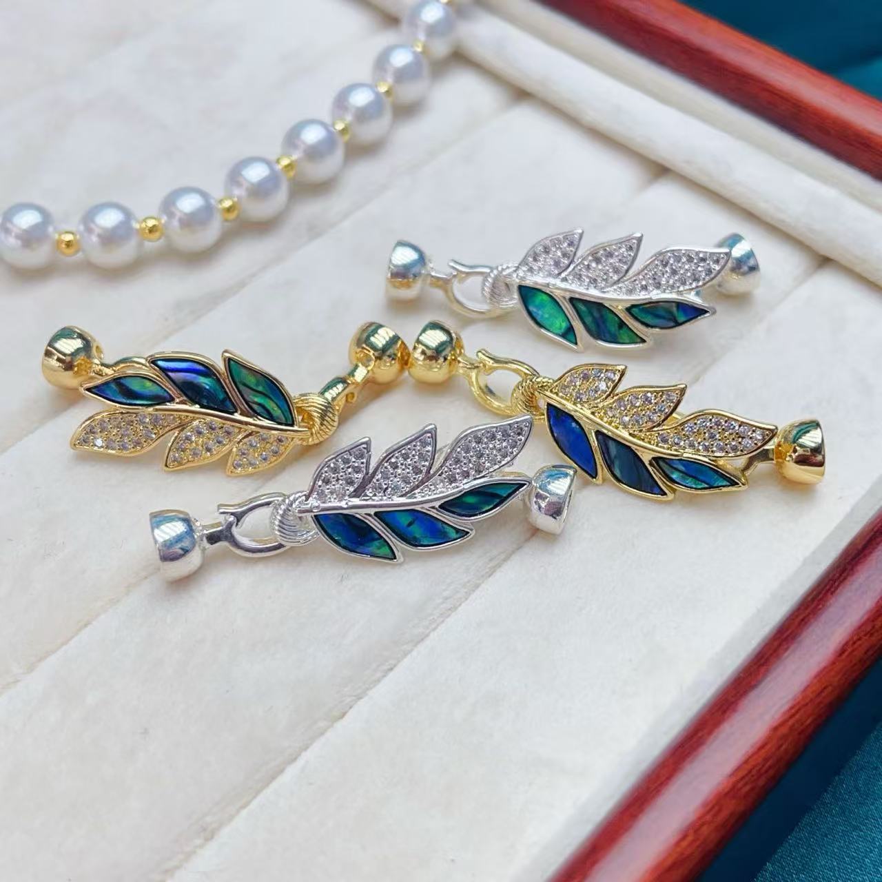 Copper-plated color-preserving DIY accessories, leaf-shaped buttons, pearl necklaces, bracelets, handcrafted beaded ending and connecting buckle accessories pic 5