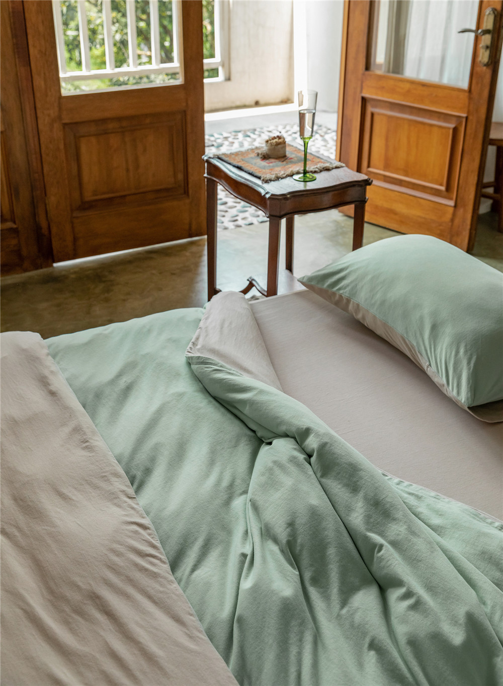 ins Japanese-style solid color all-cotton knitted cotton four-piece set, skin-friendly nude sleeping plain double-layer Indian cotton bed sheet pic 162